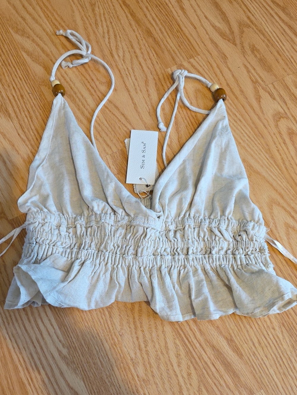 Beige Crop Top with Tie Straps